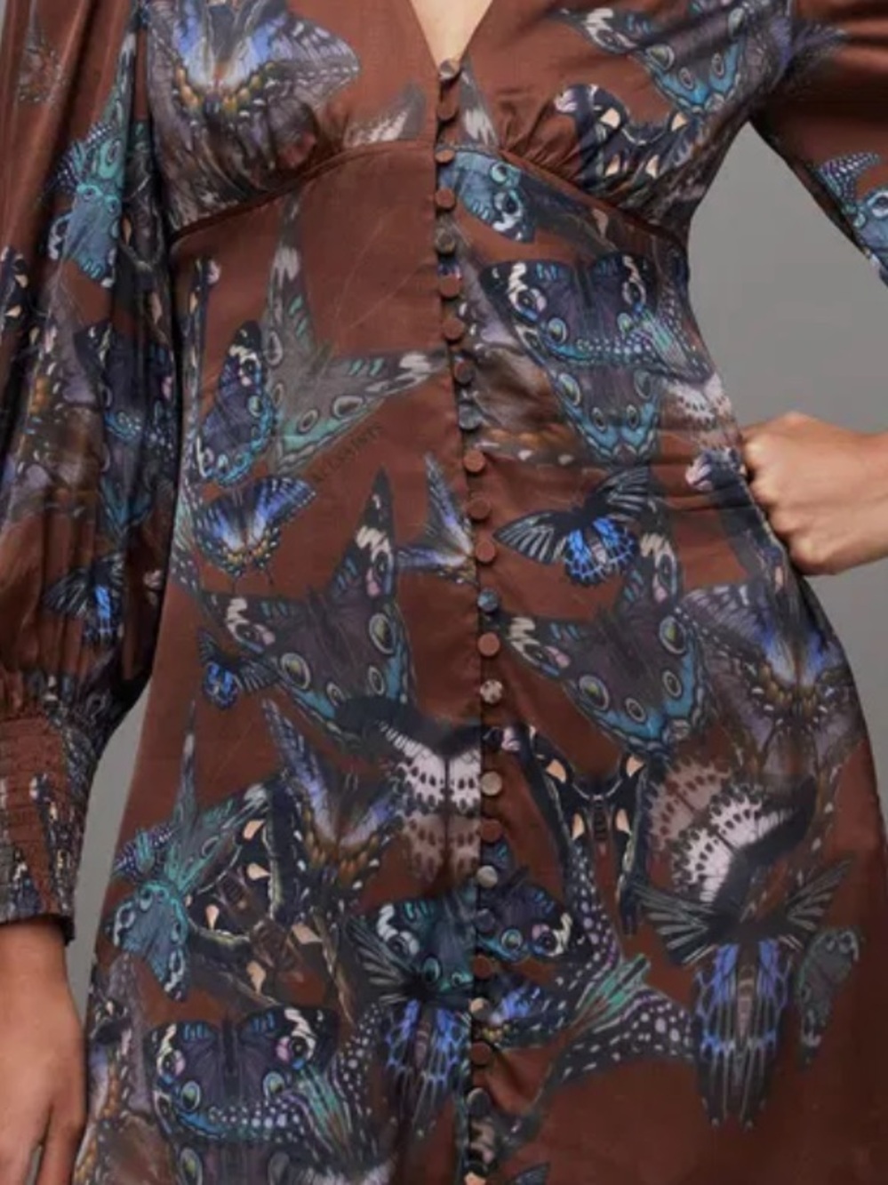 AllSaints Auden Diana Butterfly Mini Dress Brown Blue US 4 - Picture 7 of 9